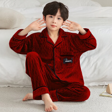 黛琳芬8码-XXL码棉海岛绒儿童睡衣保暖红色男孩女童家居服160
