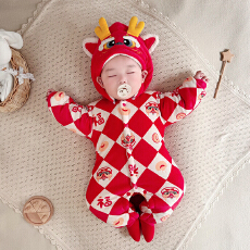 批发黛琳芬59-90码秋季婴幼<b class='q'>儿童</b>睡衣绒面加绒棉哈衣拜年满月加厚161