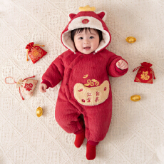 黛琳芬59-90码夹棉连体哈衣儿童睡衣拜年冬季新生儿家居服160