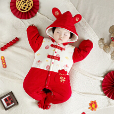 黛琳芬59-90码夹棉连体哈衣儿童睡衣拜年冬季新生儿家居服160