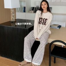黛琳芬珊瑚绒女士睡衣秋冬韩系半边绒少女套头家居服pajamas380
