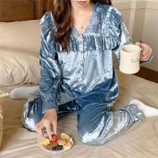 批发[黛琳芬]5色金<b class='q'>丝绒</b>女士睡衣春秋季韩系ins少女家居服pajamas381