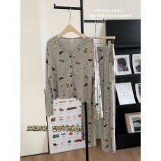 黛琳芬4色冰丝螺纹女士睡衣春秋ins印花少女家居服pajamas381