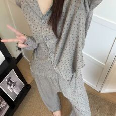 黛琳芬9款冰丝螺纹女士睡衣春秋ins印花少女家居服pajamas381