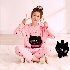 批发[黛琳芬]12-XL码纯棉长袖儿童睡衣春秋韩系套头印花家居服pajamas