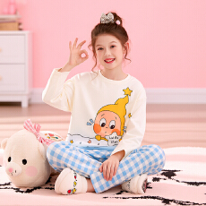 批发[黛琳芬]12-XL码纯棉长袖儿童睡衣春秋韩系套头印花家居服pajamas