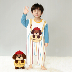 批发[黛琳芬]80-130码春秋儿童长袖连体睡衣男女小中童纯棉防踢被177