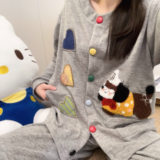 批发[黛琳芬]贴布绣仿<b class='q'>棉</b>女士<b class='q'>睡衣</b>春秋季韩系ins少女家居服pajamas385