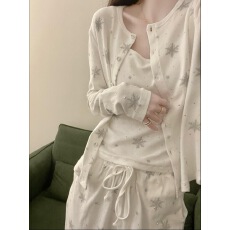 批发[黛琳芬]带胸垫仿棉三件套女士<b class='q'>睡衣</b>春秋纯欲少女家居服pajamas385