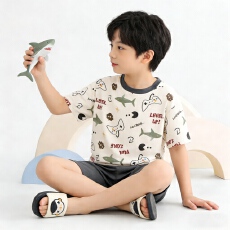 批发[黛琳芬]100码-160码A类纯棉短袖短裤儿童睡衣<b class='q'>男</b><b class='q'>女</b><b class='q'>童</b>家居服192