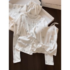 批发黛琳芬带胸垫仿棉三件套女士睡衣春秋纯欲少女<b class='q'>家居服</b>pajamas385