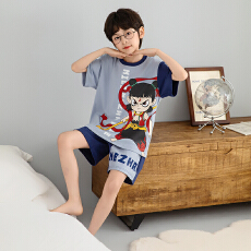 批发[黛琳芬]12码-XL纯棉卡通儿童睡衣薄款印花卡通男女童装家居服179