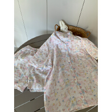 批发[黛琳芬]<b class='q'>纯棉</b>棉纱短袖女士睡衣春夏季韩系印花<b class='q'>家居服</b>pajamas398