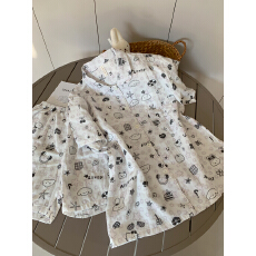 批发[黛琳芬]<b class='q'>纯棉</b>棉纱短袖女士睡衣春夏季韩系印花<b class='q'>家居服</b>pajamas398