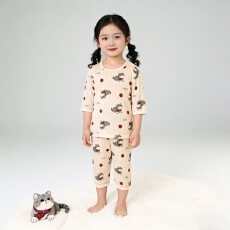 批发[黛琳芬]A类竹纤维儿童睡衣网孔透气男女春秋<b class='q'>夏</b>七分袖开肩套装193