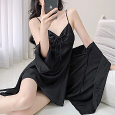 批发[黛琳芬]6色冰雪丝缎面吊带+睡袍套装两件套家居服pajamas401