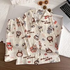 批发[黛琳芬]8码-18码泡泡棉<b class='q'>儿童</b><b class='q'>睡衣</b>套装夏印花卡通开衫家居服196