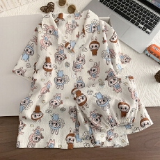 批发[黛琳芬]8码-18码泡泡棉<b class='q'>儿童</b>睡衣套装夏印花卡通开衫家居服196