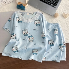 批发[黛琳芬]8码-18码泡泡棉<b class='q'>儿童</b>睡衣套装夏印花卡通开衫家居服196