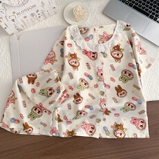 批发[黛琳芬]8码-18码泡泡棉<b class='q'>儿童</b>睡衣套装夏印花卡通开衫家居服196