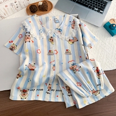 批发[黛琳芬]8码-18码泡泡棉娃娃领<b class='q'>儿童</b><b class='q'>睡衣</b>印花卡通开衫家居服196