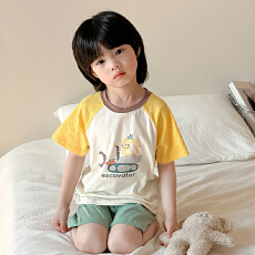 批发[黛琳芬]100码-160码A类纯棉短袖短裤儿童睡衣<b class='q'>男</b><b class='q'>女</b><b class='q'>童</b>家居服199