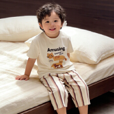 批发[黛琳芬]90码-160码A类纯棉七分裤儿童睡衣套装男<b class='q'>女</b><b class='q'>童</b>家居服201