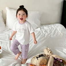 批发[黛琳芬]90码-160码A类纯棉七分裤儿童睡衣套装男<b class='q'>女</b><b class='q'>童</b>家居服201