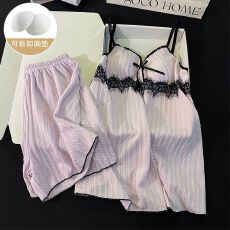 黛琳芬仿棉坑邹布3色吊带短裤女士睡衣蕾丝家居服女pajamas403