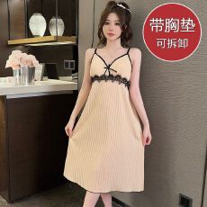 黛琳芬仿棉坑邹布3色吊带睡裙女士睡衣蕾丝家居服女pajamas403