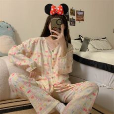 批发[黛琳芬]云朵棉女士睡衣春秋印花韩系薄款少女家居服pajamas403