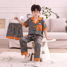 批发[黛琳芬]12码-XL冰雪丝三件套<b class='q'>儿童</b><b class='q'>睡衣</b>套装卡通男女童家居服205