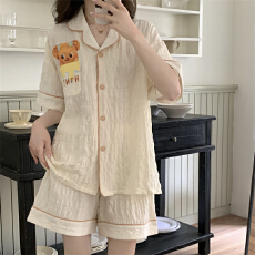 批发[黛琳芬]邹布短袖<b class='q'>短裤</b><b class='q'>女</b>士睡衣韩系卡通夏季开衫家居服pajamas404