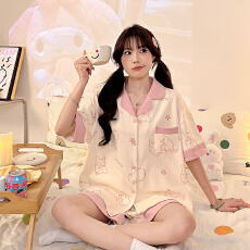 批发[黛琳芬]仿棉小兔子女士睡衣韩系卡通夏季翻领家居服pajamas404
