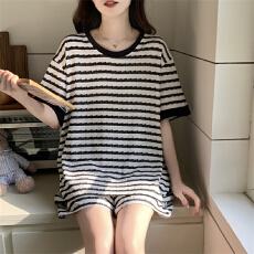 批发[黛琳芬]仿棉条纹女士睡衣韩系卡通夏季套头家居服pajamas404