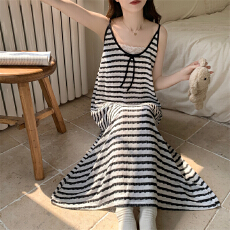 批发[黛琳芬]仿棉条纹背心裙女士睡衣韩系夏季套头家居服pajamas404