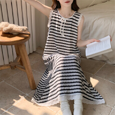 批发[黛琳芬]仿棉条纹女士睡衣韩系卡通夏季套头家居服pajamas404