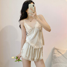 批发[黛琳芬]4色冰雪丝缎面吊带<b class='q'>女士</b>睡衣纯欲丝绸家居服pajamas401