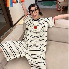 黛琳芬仿棉短袖连体卡通童趣睡衣女韩系女士家居服pajamas