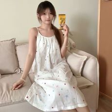 黛琳芬云朵棉带胸垫吊带睡裙印花韩系女士睡衣pajamas406