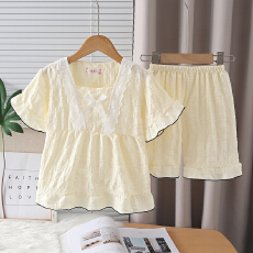 批发[黛琳芬]10码-L码云朵棉短袖方领儿童睡衣公主风<b class='q'>女童</b>家居<b class='q'>服</b>211