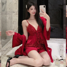 批发[黛琳芬]5色带胸垫三件套冰雪丝<b class='q'>睡衣</b>女<b class='q'>丝绸</b>性感家居服pajamas408