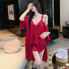 批发[黛琳芬]5色带胸垫三件套冰雪丝<b class='q'>睡衣</b>女<b class='q'>丝绸</b>性感家居服pajamas408