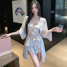 批发[黛琳芬]5色带胸垫三件套冰雪丝<b class='q'>睡衣</b>女<b class='q'>丝绸</b>性感家居服pajamas408