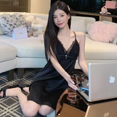 批发[黛琳芬]4色带胸垫冰雪丝吊带睡裙女士睡衣丝绸性感家居服pajamas