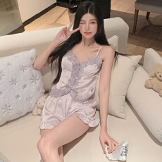 批发[黛琳芬]5色带胸垫吊带冰雪丝女士<b class='q'>睡衣</b><b class='q'>丝绸</b>性感纯欲家居服pajamas