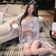 批发[黛琳芬]5色带胸垫三件套冰雪丝<b class='q'>睡衣</b>女<b class='q'>丝绸</b>性感家居服pajamas408
