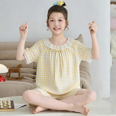 批发[黛琳芬]12-XXL仿棉短袖方领儿童睡衣公主风甜美<b class='q'>女童</b>家居<b class='q'>服</b>213