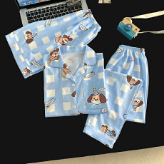 批发[黛琳芬]仿棉三件套儿童睡衣卡通中大童10码-L码男女童家居服216