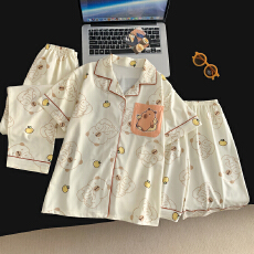 批发[黛琳芬]仿棉短袖长裤儿童睡衣10码-L码中大童男女家居服216